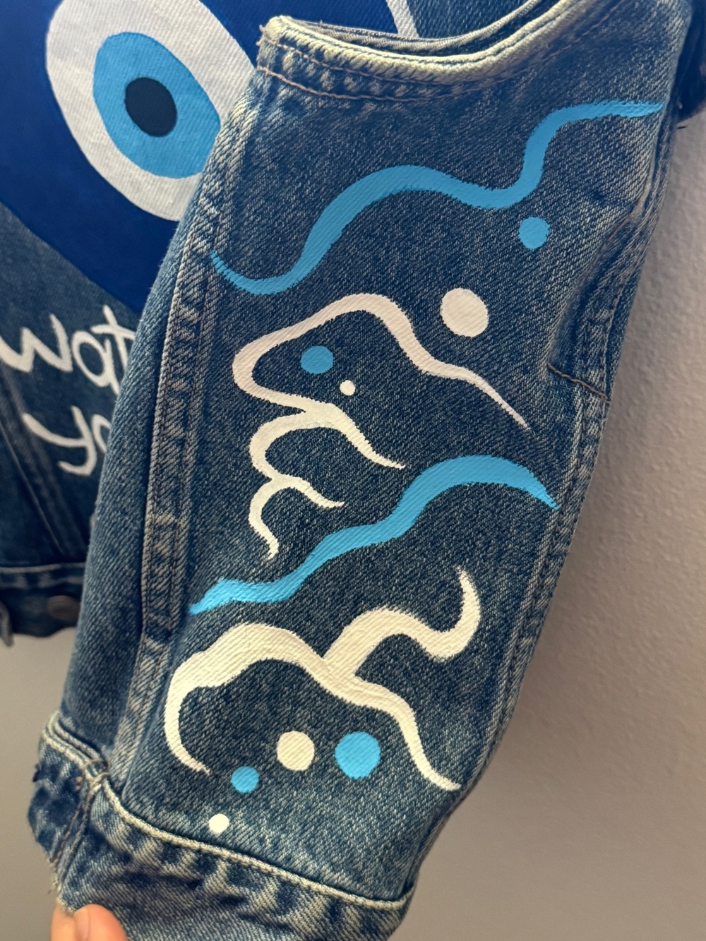 Hand-painted Nazar evil eye protection denim vest - Picture 4 of 5